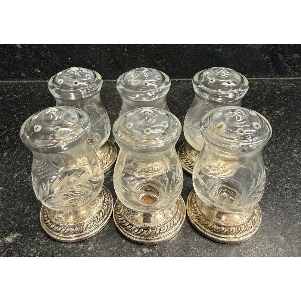 Quaker Silver Co Vtg Sterling 703 Weighted Hurricane Salt & Pepper Shakers 6 Set - Picture 2 of 8